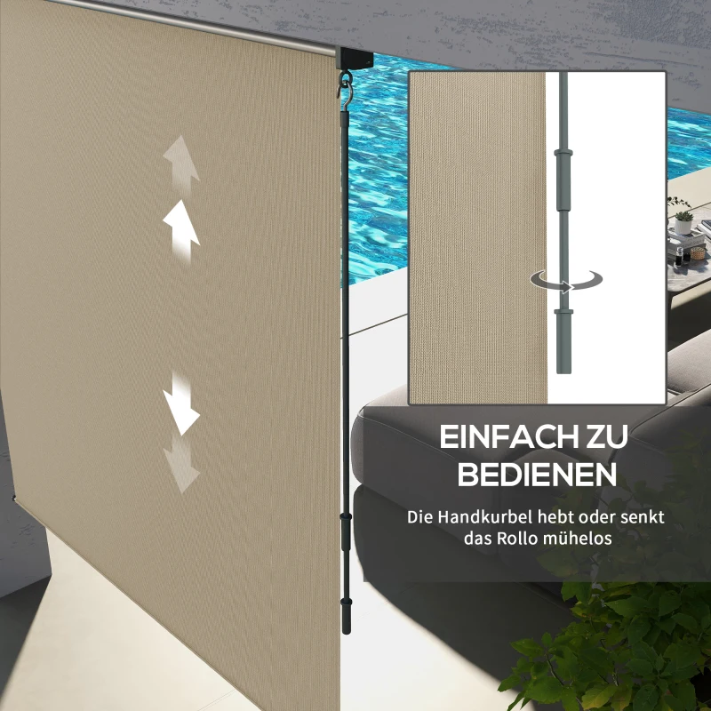 Outsunny Zewnętrzna Roleta, Montaż na Suficie/Ścianie, Korba Ręczna, Outdoor, Rama Aluminiowa, 183 x 185 cm, Beżowa
