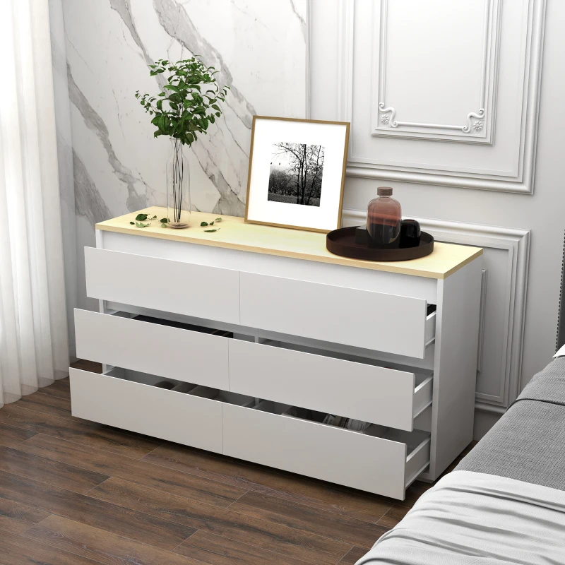 HOMCOM Cassettiera 6 Cassetti Moderna in Truciolato per Camera da Letto e Ingresso, 140x37x75cm