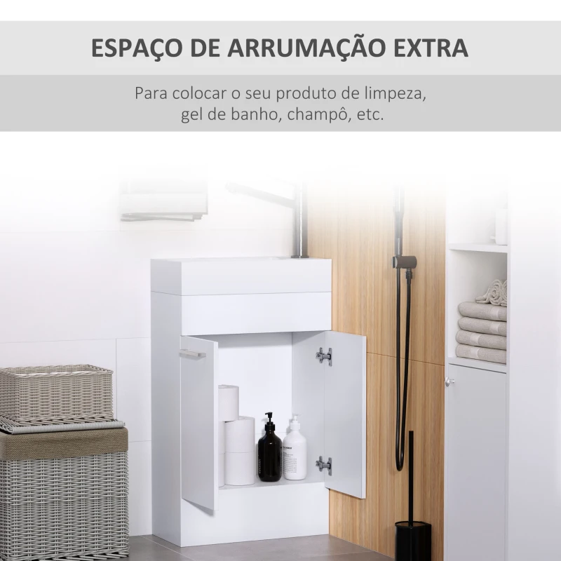 kleankin Móvel de Casa de Banho com Lavatório Cerâmico Móvel de Casa de Banho de Parede com 2 Portas Estilo Moderno 50x86x25 cm Branco