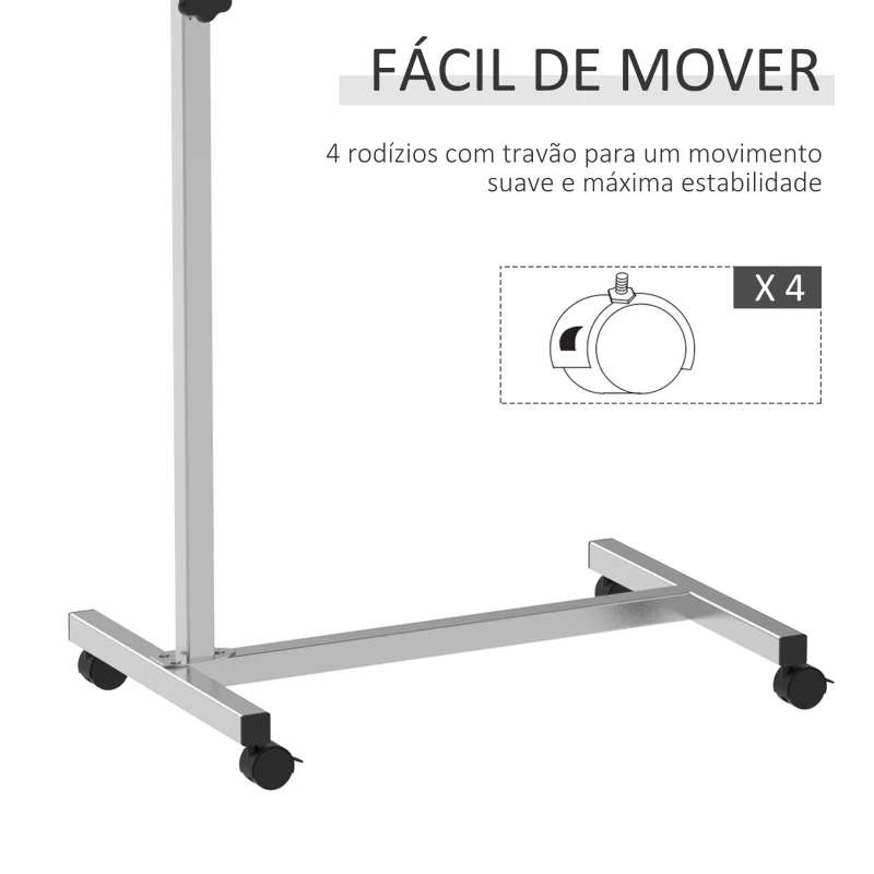 HOMCOM Mesa Auxiliar com Rodas Mesa para Sofá ou Cama com Altura Ajustável e Estrutura de Metal 77x40x76-100 cm Preto e Prata