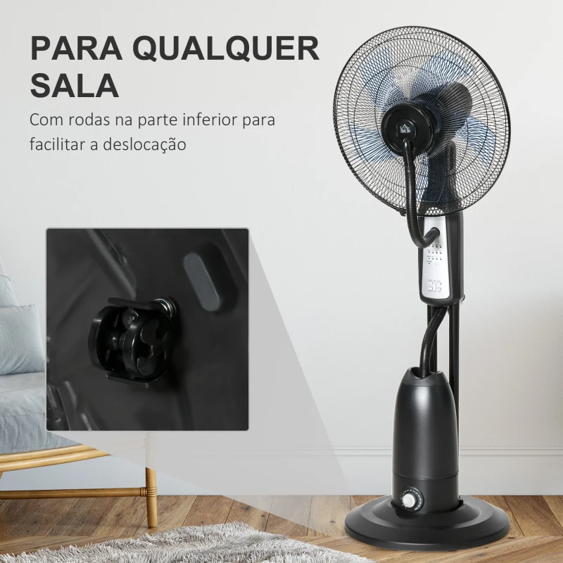 HOMCOM Ventoinha Nebulizadora Oscilante 90W com 3 Modos 3 Velocidades Temporizador 7,5h e Depósito de Água 2,8L Ø44,5x120 cm Preto
