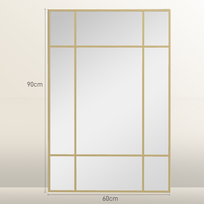 HOMCOM Espelho de Parede Retangular 90x60 cm com Moldura de Metal Espelho Decorativo para Sala Quarto Entrada Dourado