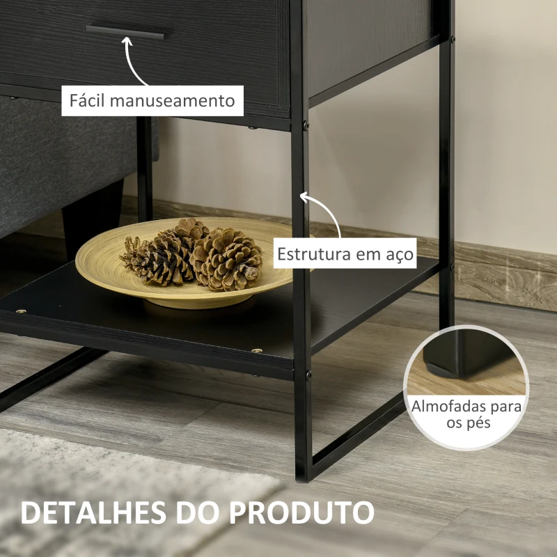 HOMCOM Mesa de Cabeceira Mesa Auxiliar com 1 Gaveta e Prateleira de Armazenamento Estilo Moderno para Quarto 45x40x60cm Preto