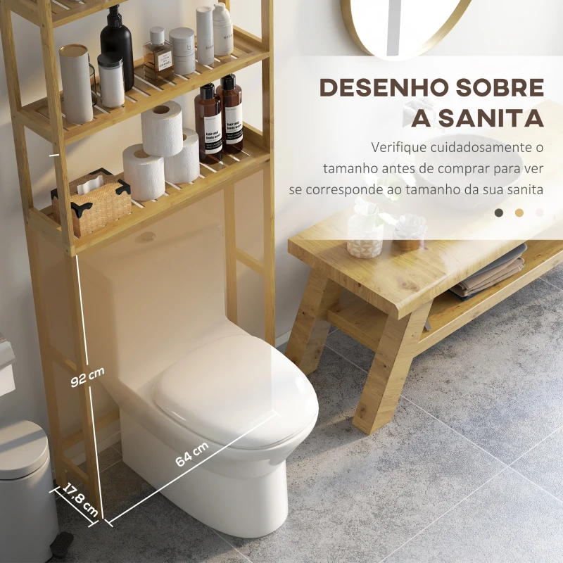 kleankin Estante sobre Sanita de Bambu com 3 Prateleiras Pés com Almofadas Antiderrapantes e Anti-Tombo 68x20x135 cm Madeira