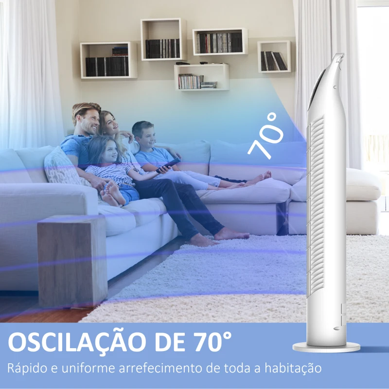 HOMCOM Ventoinha de Coluna com 3 Nivéis de Velocidade Temporizador 7,5h Potência 40W e Oscilação 70° Ø18x78,5 cm Branco