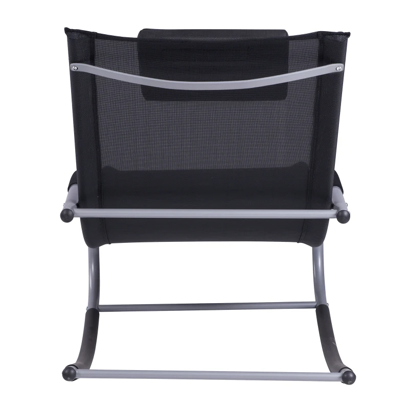 Outsunny Espreguiçadeira de Balano de Jardim com Apoio para os Braços Almofada para a Cabeça Espreguiçadeira de Exterior Tecido Transpirável e Metal para Praia Pátio Terraço 63x148x85cm Preto