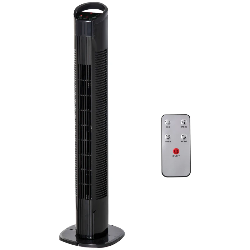HOMCOM Ventoinha de Coluna 50W com Controlo Remoto 3 Velocidades Ecrã LCD Temporizador 7,5h e Oscilante 70° Ø20x78,5 cm Preto
