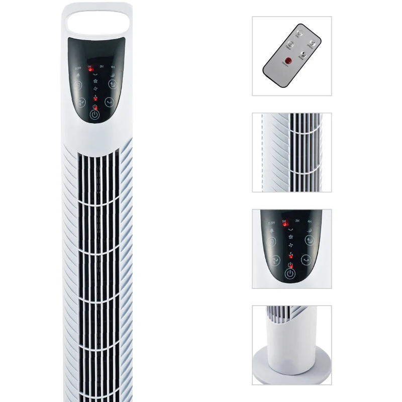 HOMCOM Ventoinha de Coluna com 3 Nivéis de Velocidade Temporizador 7,5h Potência 40W e Oscilação 70° Ø18x78,5 cm Branco
