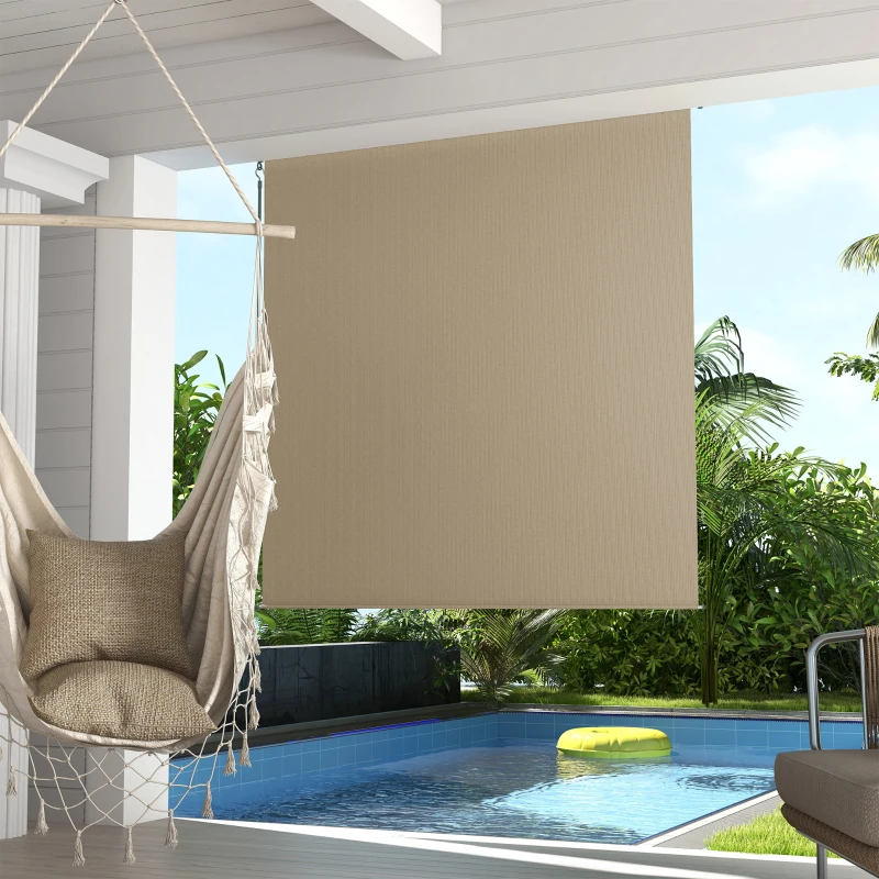 Outsunny Zewnętrzna Roleta, Montaż na Suficie/Ścianie, Korba Ręczna, Outdoor, Rama Aluminiowa, 183 x 185 cm, Beżowa