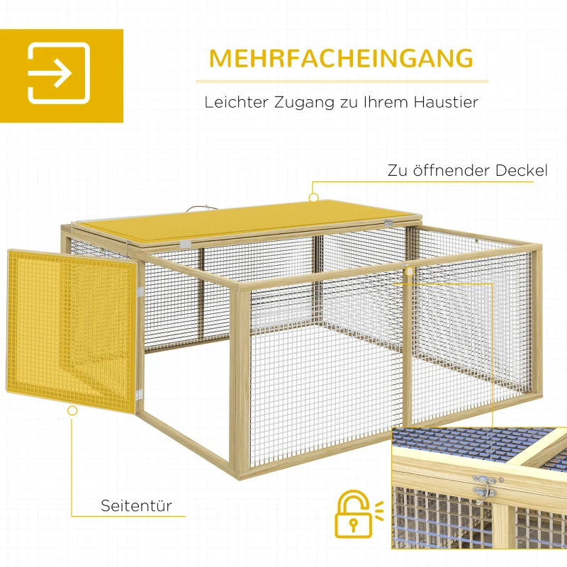 PawHut Klatka dla małych zwierząt, klatka dla królików, z otwieranym dachem, drewno jodłowe, 120x120x57 cm, Naturalny