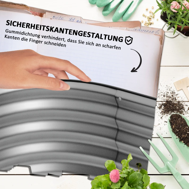 Outsunny Houten plantenbak, modulair verhoogd bed, beschermde randen, bodemloos ontwerp, 105 x 62 x 30 cm, zilver