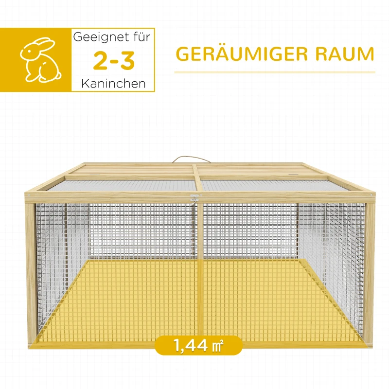 PawHut Klatka dla małych zwierząt, klatka dla królików, z otwieranym dachem, drewno jodłowe, 120x120x57 cm, Naturalny