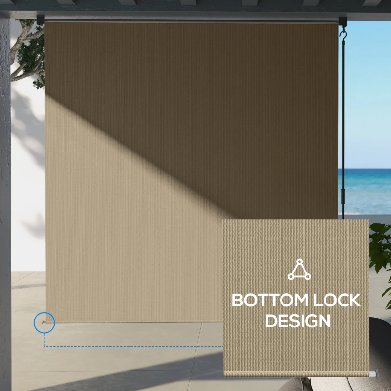 Outsunny Zewnętrzna Roleta, Montaż na Suficie/Ścianie, Korba Ręczna, Outdoor, Rama Aluminiowa, 183 x 185 cm, Beżowa