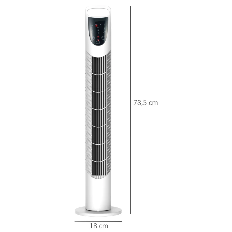 HOMCOM Ventoinha de Coluna com 3 Nivéis de Velocidade Temporizador 7,5h Potência 40W e Oscilação 70° Ø18x78,5 cm Branco