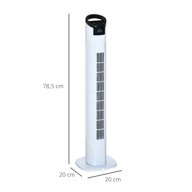HOMCOM Ventoinha de Coluna 50W com Controlo Remoto 3 Velocidades Ecrã LCD Temporizador 7,5h e Oscilante 70° Ø20x78,5 cm Branco