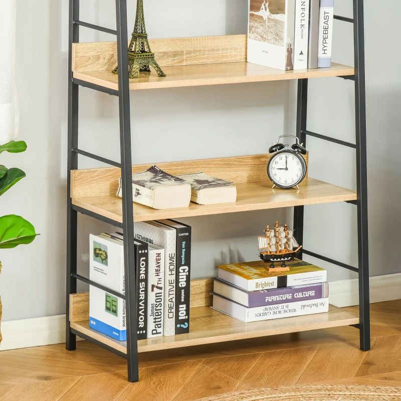 HOMCOM Estante de Estilo Industrial com 5 Níveis Estante de Sala de Estar para Livros com Estrutura de Metal 70x35x149,5 cm Natural