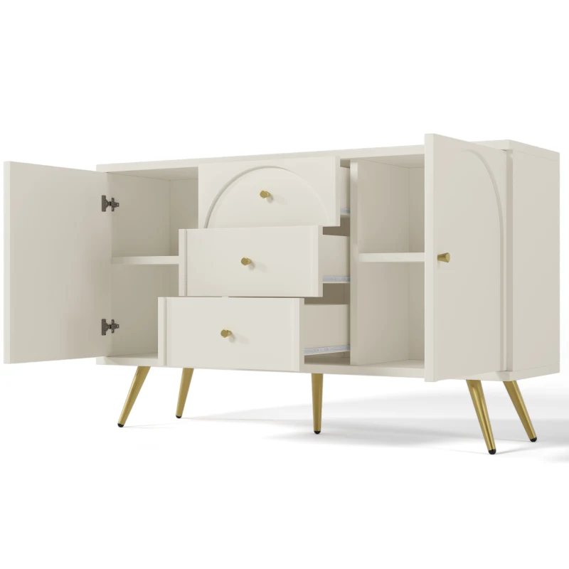 Credenza Moderna Elegante con 2 Ante e 3 Cassetti, per camera da letto soggiorno, Bianco Crema