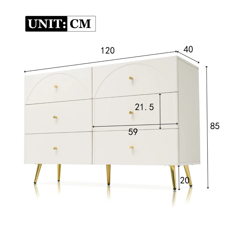 Cassettiera Elegante con 6 Cassetti, Ideale per Camera da Letto e Tutti gli Ambienti, Bianco Crema