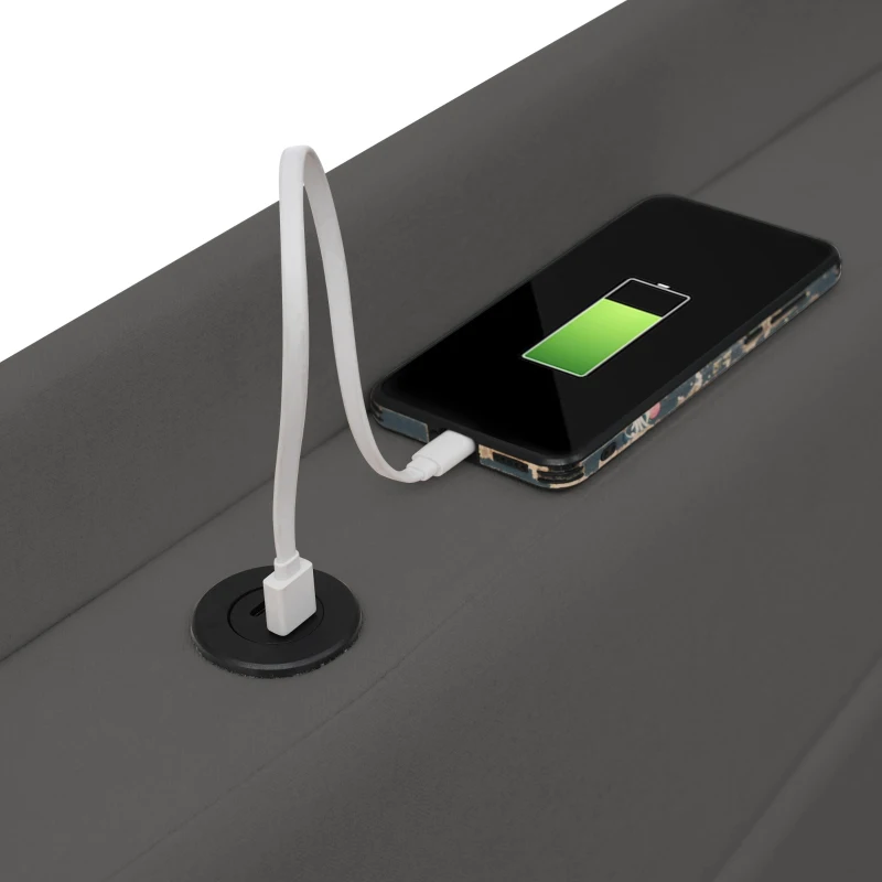 Letto Singolo Contenitore con Funzione di Ricarica USB Tipo C, Struttura in Lino, Testiera Integrata, Senza Materasso 90x200, Grigio