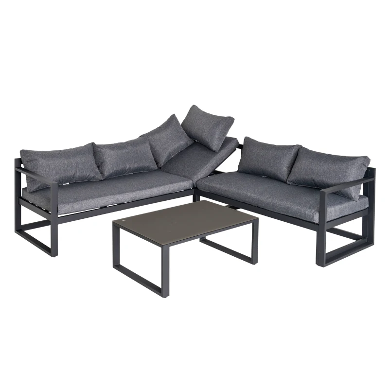 Ensemble salon de jardin d'angle design style yachting 5 places gris