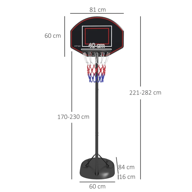 SPORTNOW Basketbalpaal, verstelbaar, stevig, 1,7-2,3 m korbhoogte, stalen frame, Zwart