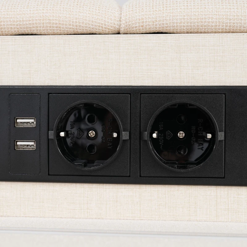 Letto Singolo con Testiera USB e LED, 90x200 cm, con 2 Cassetti e Rete in Legno, Beige