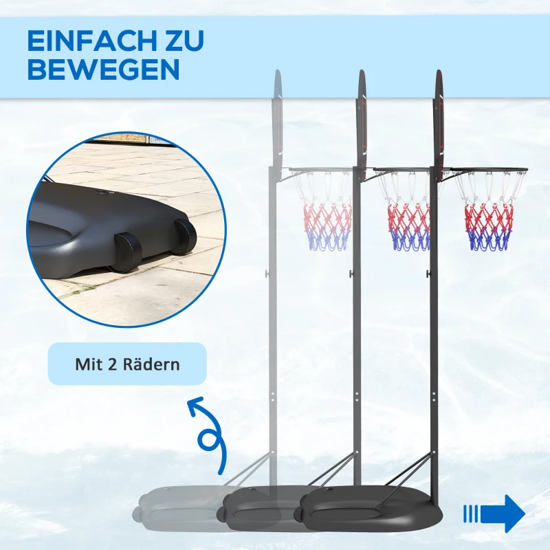 SPORTNOW Basketbalpaal, verstelbaar, stevig, 1,7-2,3 m korbhoogte, stalen frame, Zwart