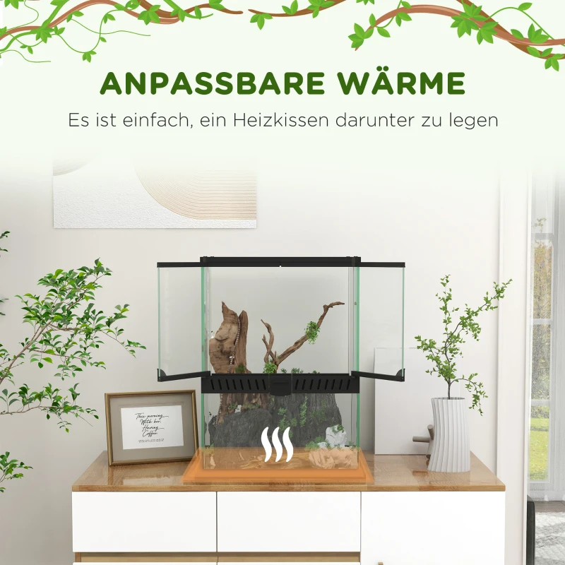 PawHut Terrarium szklane, zamek, zarządzanie kablami, 45x45x60cm, Czarny