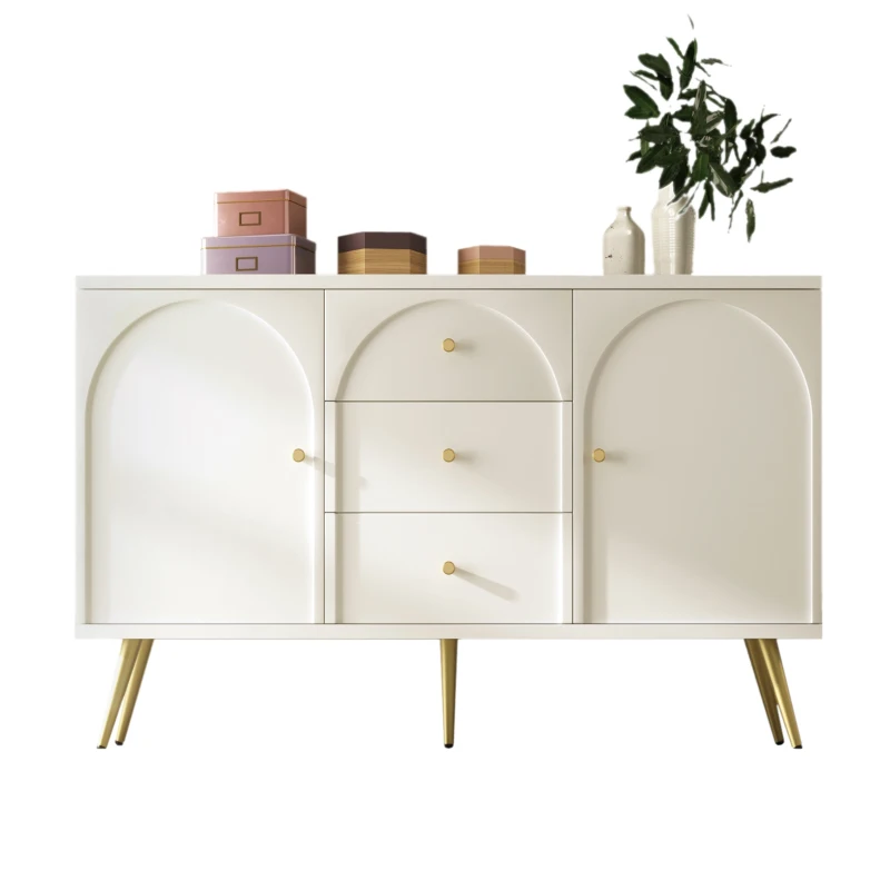 Credenza Moderna Elegante con 2 Ante e 3 Cassetti, per camera da letto soggiorno, Bianco Crema