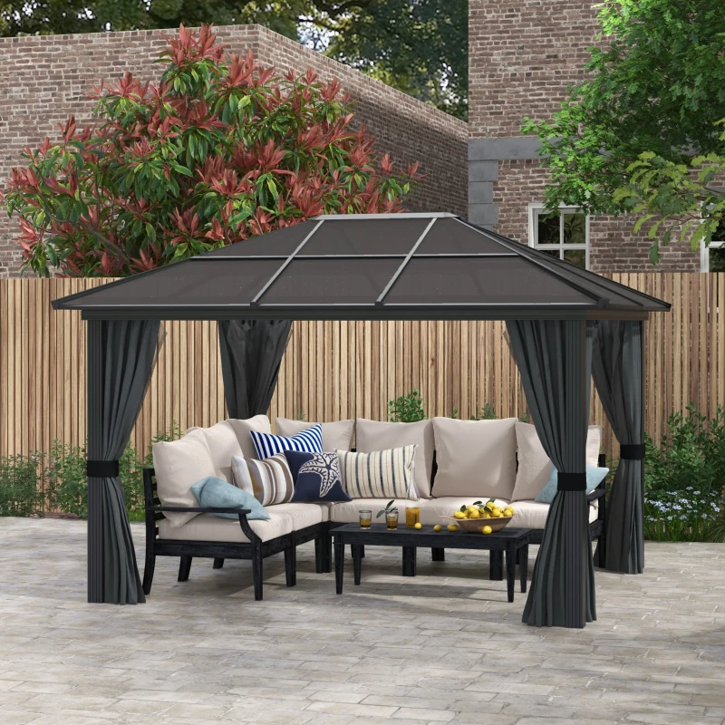 Outsunny 3 x 3.6m Hardtop Aluminium Gazebo - Black and Grey