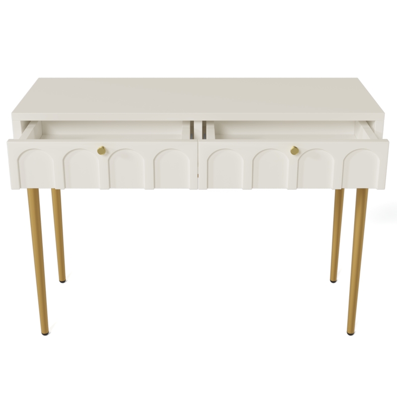 Mesa Consola Elegante con 2 Cajones de Diseño Clásico para Dormitorio Blanco Crema