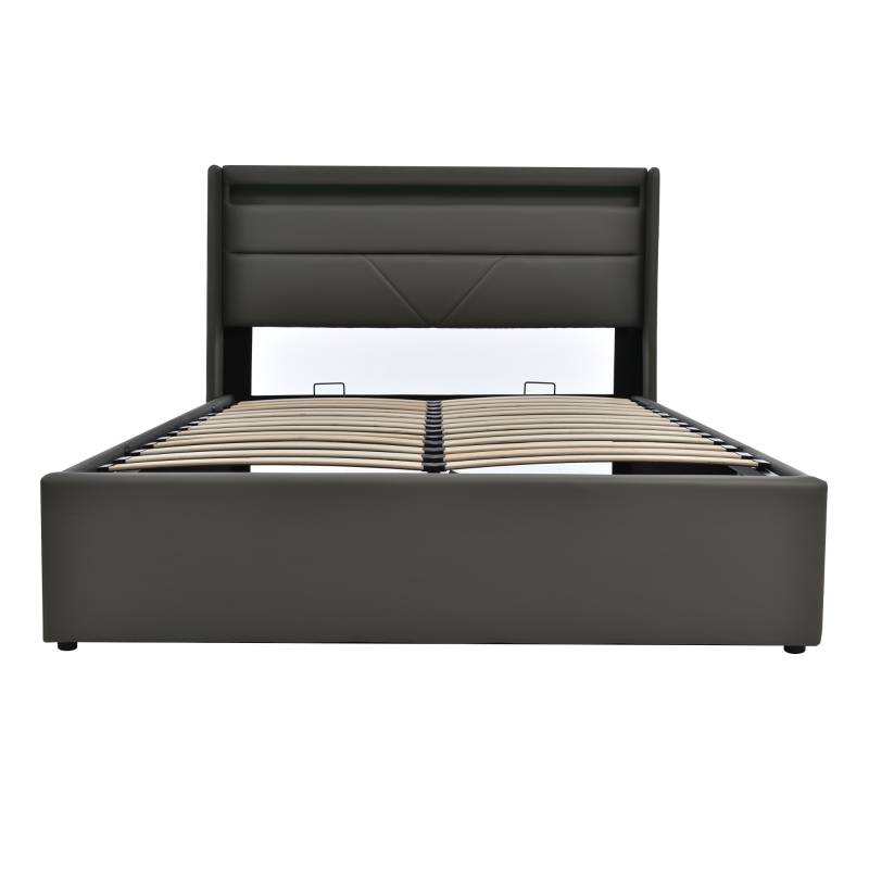 Cama de Matrimonio con Canapé Abatible Luces Led y Control Remoto Estructura Acolchada 140x200 cm Gris