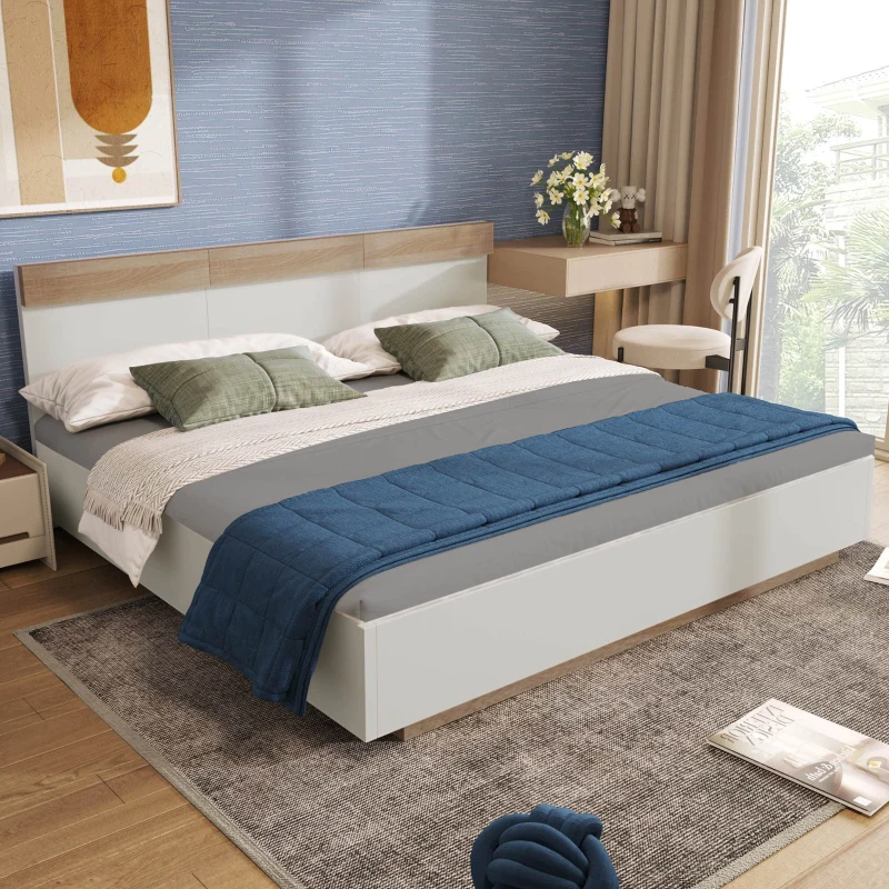 Letto Matrimoniale Moderno Con Testiera Bianco Rovere Aosom Italy