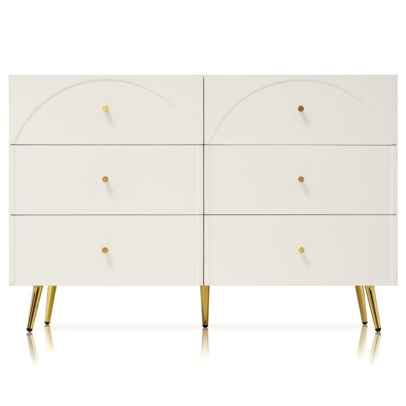 Cassettiera Elegante con 6 Cassetti, Ideale per Camera da Letto e Tutti gli Ambienti, Bianco Crema