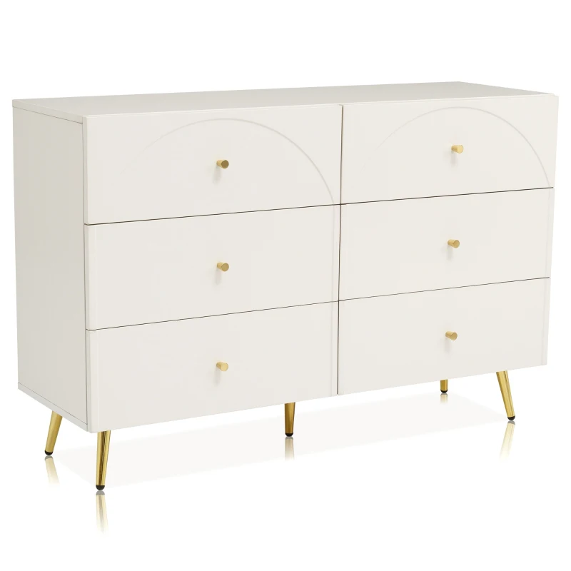 Cassettiera Elegante con 6 Cassetti, Ideale per Camera da Letto e Tutti gli Ambienti, Bianco Crema