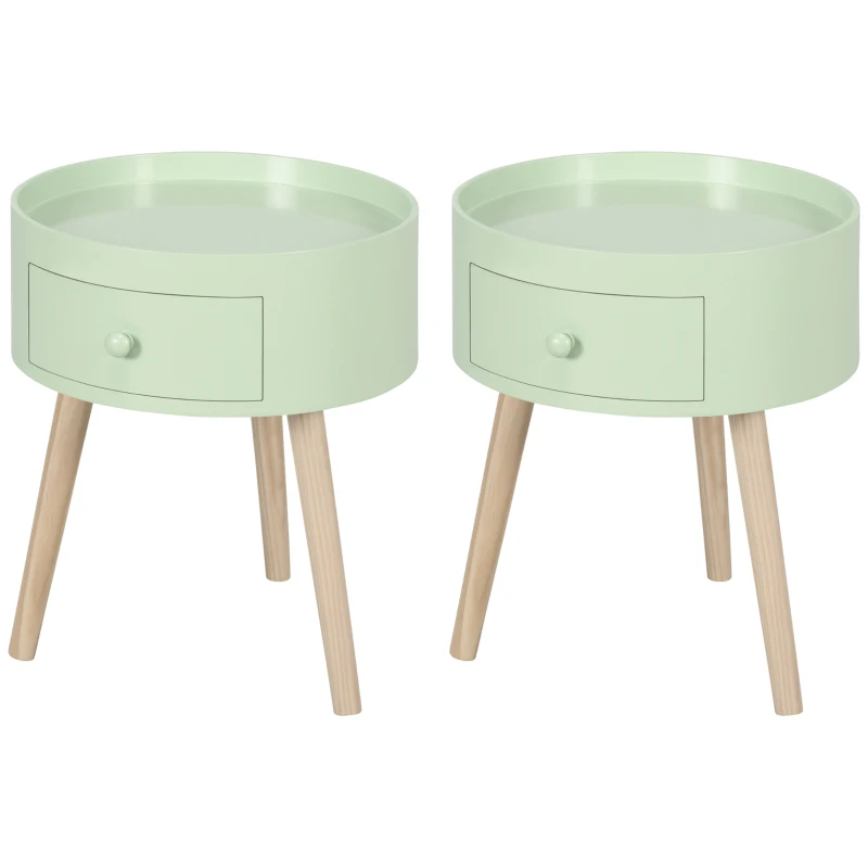 HOMCOM Lot de 2 tables basses - table de chevet - table de nuit ronde - design scandinave table d'appoint bout de canapé