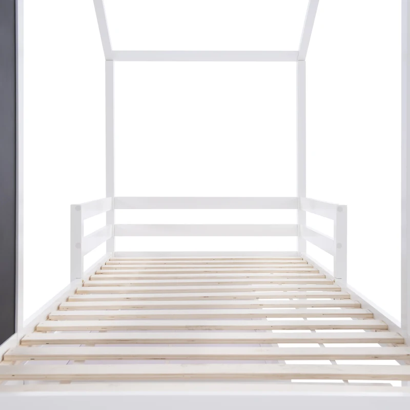 Letto per Cameretta, 6+ Anni con Lavagna e Recinzione, 2 Cassetti, Struttura in Pino 90x200 cm, Bianco