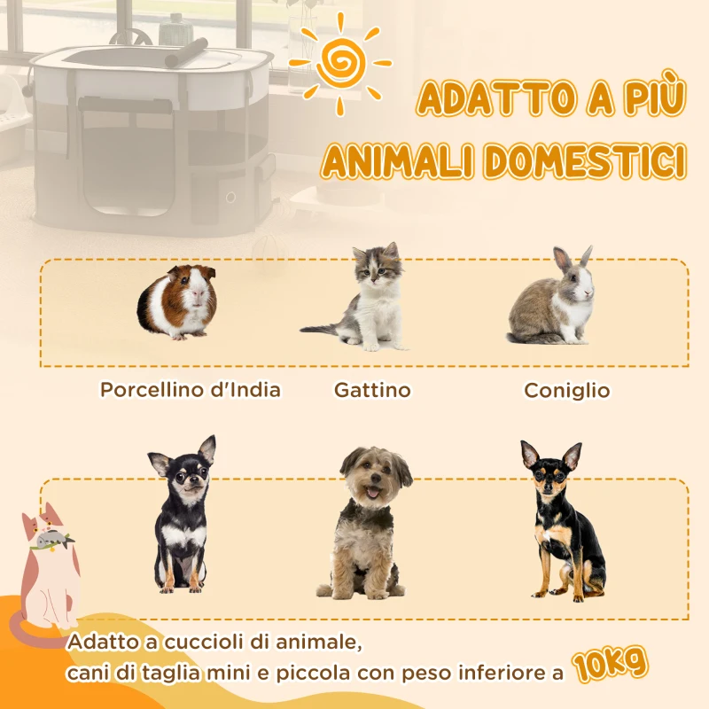 PawHut Box per Animali con 7 Finestre, 3 Porte e 2 Borse Portaoggetti, in Poliestere e Acciaio, 84x64x53 cm