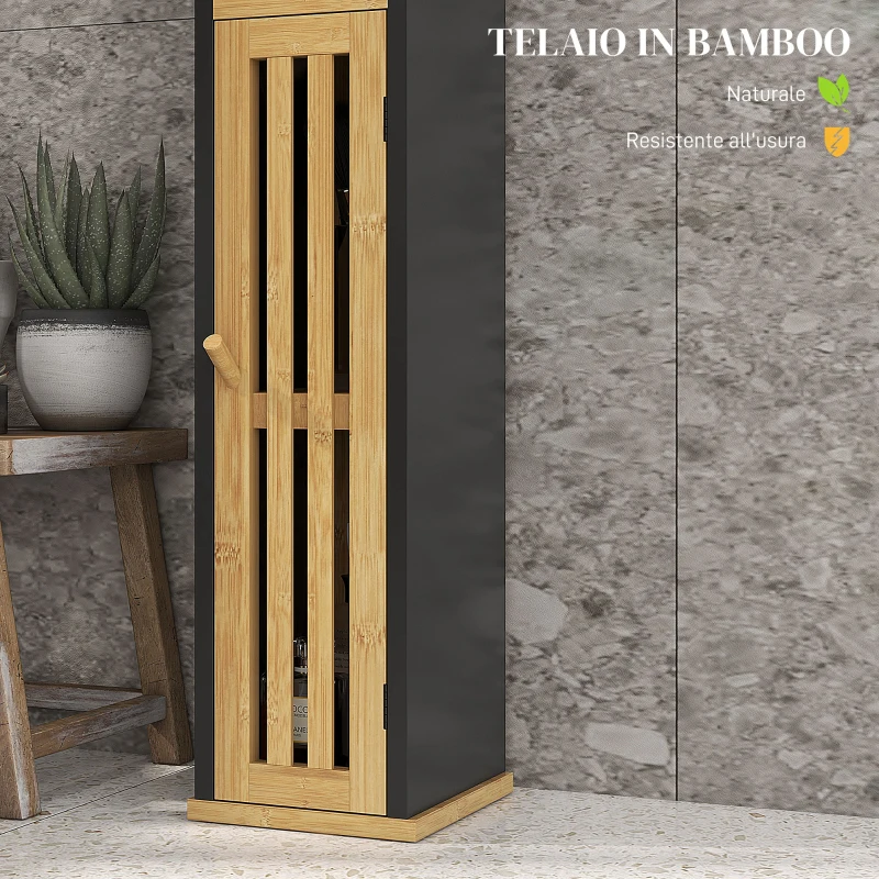 HOMCOM Mobiletto Bagno con Ripiano Aperto e Armadietto, in Bambù e MDF, 18x18x75 cm, Nero e color Legno