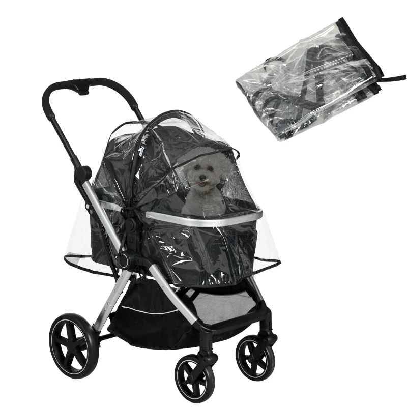 PawHut Hundewagen Hundebuggy, klappbar, 2 Sicherheitsleinen, Regenverdeck, 84 cm x 58 cm x 110 cm, Schwarz