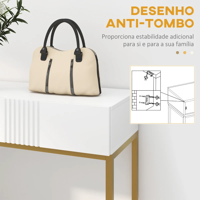 HOMCOM Mesa Consola Moderna Mesa de Entrada com 2 Gavetas e Pés de Aço Anti-tombo para Entrada Sala Corredor 80x31,5x75 cm Branco