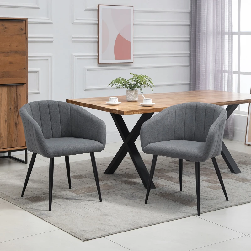 HOMCOM set 2 scaune capitonate, 62x56x76 cm, gri inchis