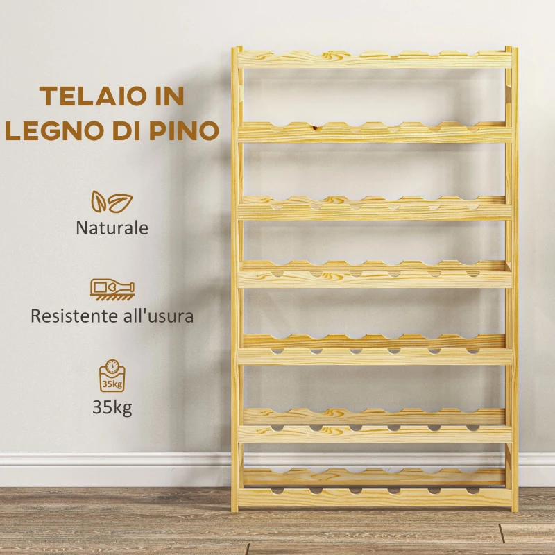 HOMCOM Scaffale Portabottiglie a 7 Livelli per 42 Bottiglie di Vino, Legno di Pino Naturale, 63x25x102cm