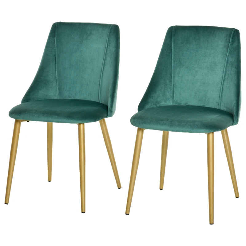 HOMCOM Scaune Moderne și Capitonate, Set din 2 Piese pentru Salon, Sufragerie, Bucătarie sau Zona de Servit Masa, 50x56.5x85 cm, Verde