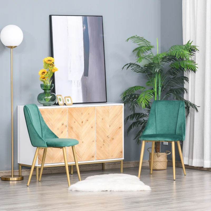HOMCOM Scaune Moderne și Capitonate, Set din 2 Piese pentru Salon, Sufragerie, Bucătarie sau Zona de Servit Masa, 50x56.5x85 cm, Verde