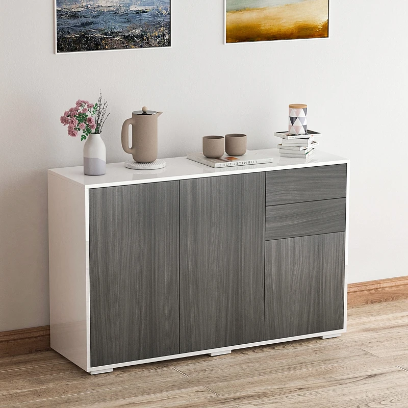 HOMCOM Dulap multifuncțional din lemn pentru camera de zi, bucătărie, birou cu deschidere prin apăsare, 117x36x74cm - alb/ gri închis