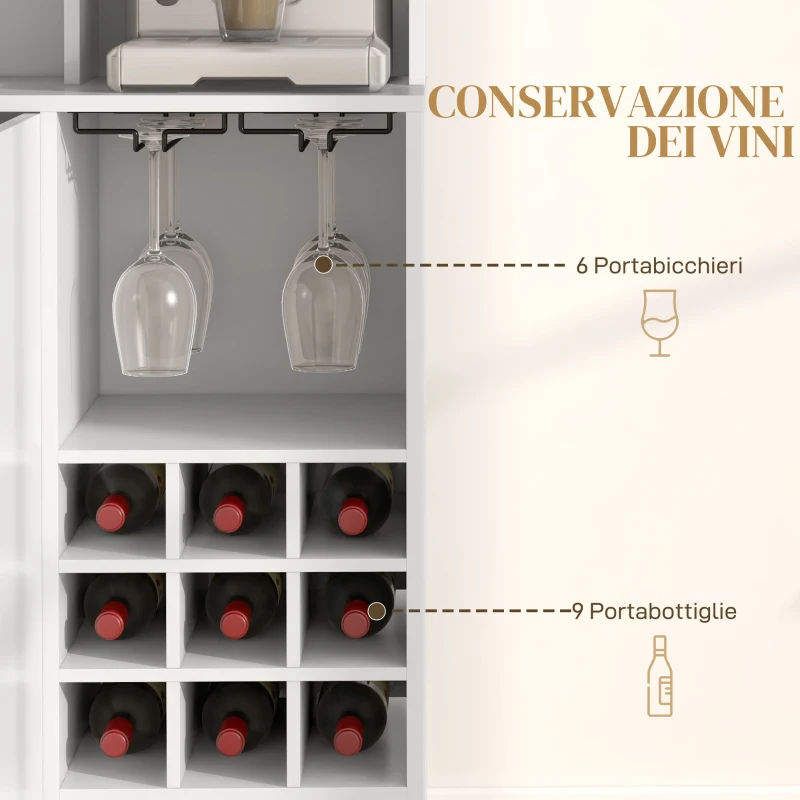 HOMCOM Mobile Dispensa con Portabottiglie, Armadietti, Ripiani e Cassetto, in Truciolato e Legno, 100x38x172 cm, Bianco