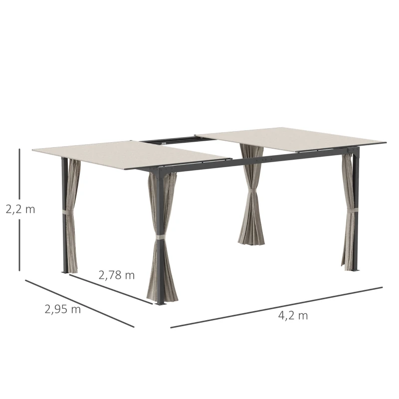 Outsunny Pergola z Pawilonem, 4 Zasłony, 1 Ruchomy Dach, Ochrona Przed Słońcem, Beżowy