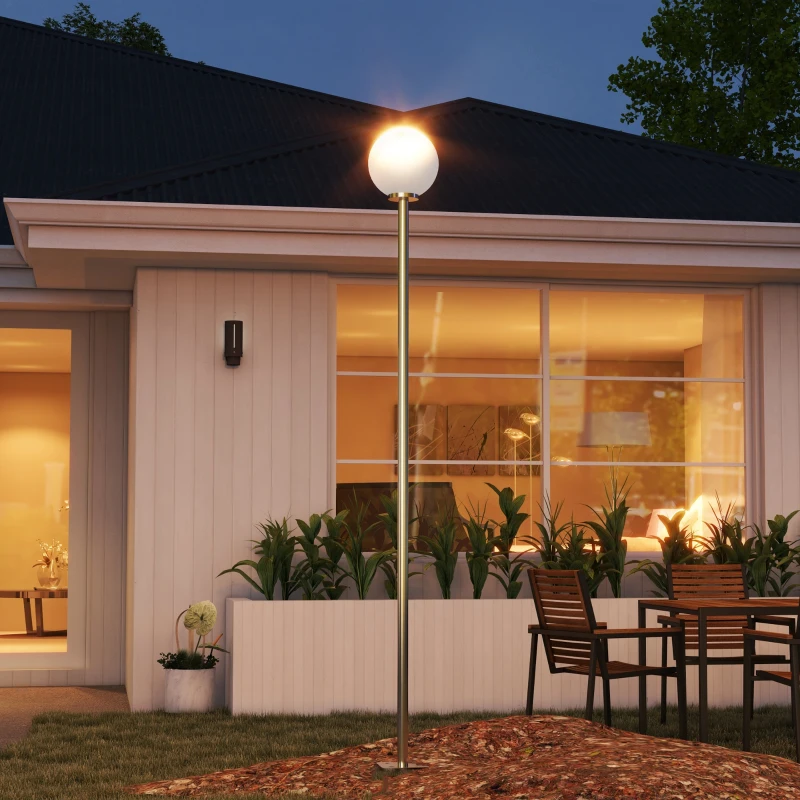 Outsunny Stâlp de Iluminat pentru Exterior, Impermeabil, Lampion cu Stâlp din Oțel și Abajur Rotund din Acrilic, Ø25x223 cm, Alb Crem