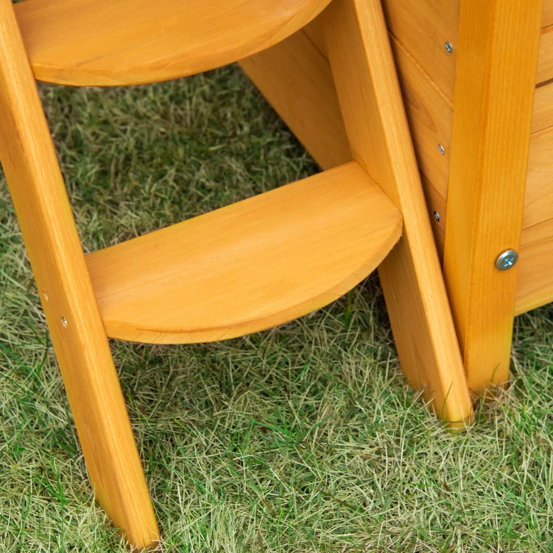 PawHut Caseta para Gatos de Madera 77x50x73 cm Casa para Gatos con 2 Niveles con Techo Asfáltico Terraza Vallada Cueva y Escalera para Interior y Exterior Natural